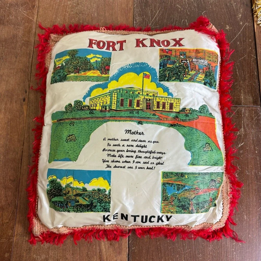 World War II WW2 Fort Knox Kentucky MOTHER poem Satin Souvenir Throw Pillow